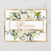 Gold White Monogram Floral Wedding Save the Date Briefkaart (Voorkant)