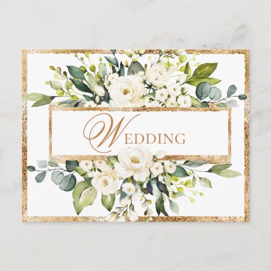 Gold White Monogram Floral Wedding Save the Date Briefkaart (Voorkant)
