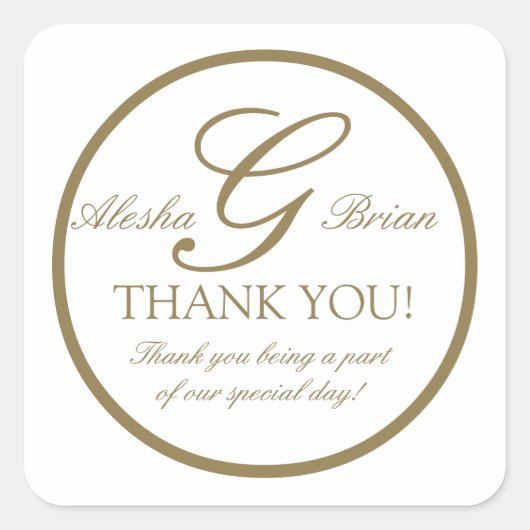 Gold White Monogram G Wedding Favor Stickers (Voorkant)