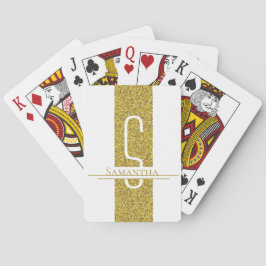 Gold White Monogram Glitter Pokerkaarten
