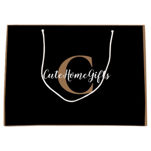 Gold White Monogram Name Luxury Groot Cadeauzakje (Voorkant)