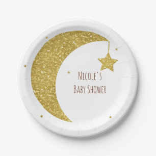Gold & White Moon & Stars Baby shower Papieren Bordje