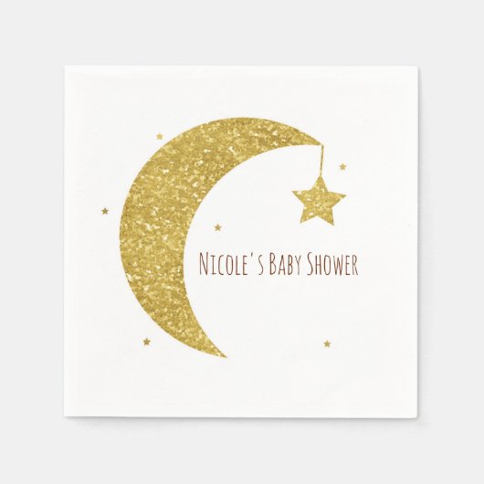 Gold & White Moon & Stars Baby shower Servetten (Voorkant)