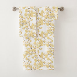 Gold White Morning Glory Flower Bad Handdoek