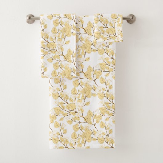 Gold White Morning Glory Flower Bad Handdoek (Insitu)