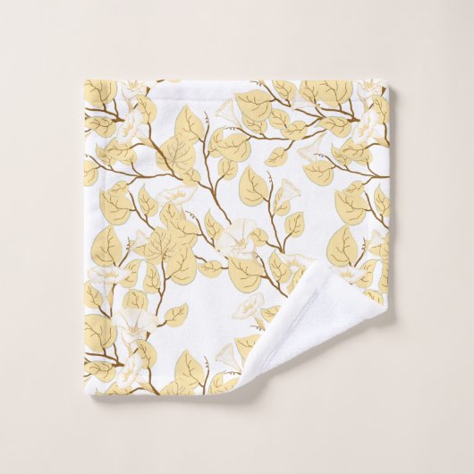 Gold White Morning Glory Flower Bad Handdoek (Wasdoekje)
