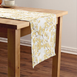 Gold White Morning Glory Flower Korte Tafelloper
