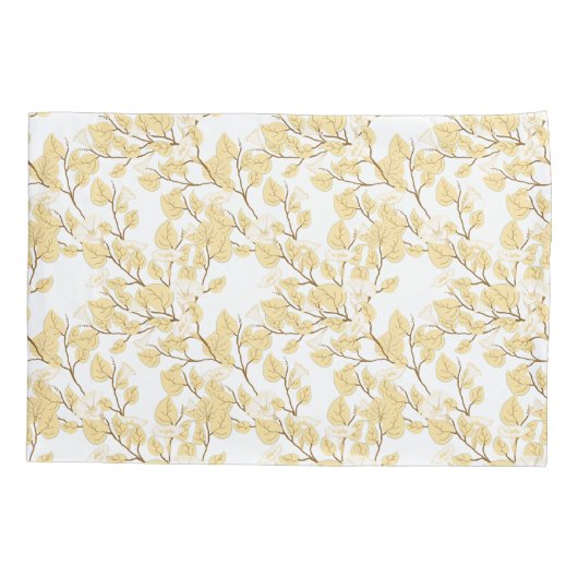 Gold White Morning Glory Flower Kussensloop (Achterkant-Links)