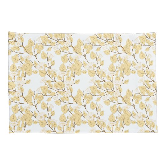 Gold White Morning Glory Flower Kussensloop (Achterkant-Rechts)