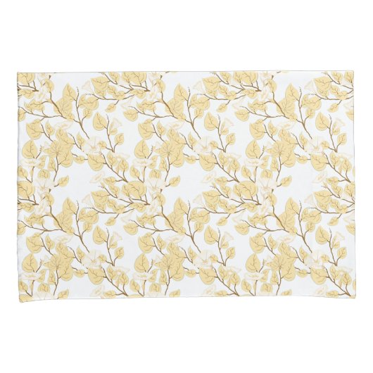 Gold White Morning Glory Flower Kussensloop (Voorkant-Rechts)