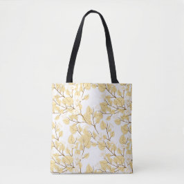 Gold White Morning Glory Flower Tote Bag