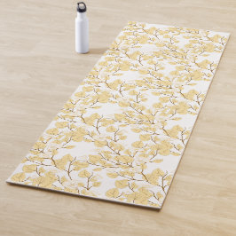 Gold White Morning Glory Flower Yogamat