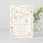 Gold White New Year Cheer Hand Drawn Sketch Party Kaart (Staand voorkant)