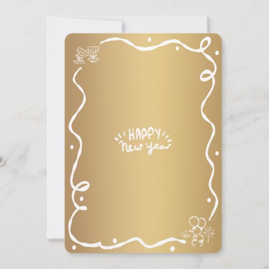 Gold White New Year Cheer Hand Drawn Sketch Party Kaart (Achterkant)
