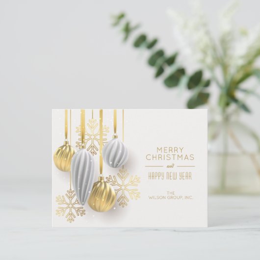 Gold White Ornamenten Zakelijke vakantie Briefkaar Feestdagenkaart (Staand voorkant)