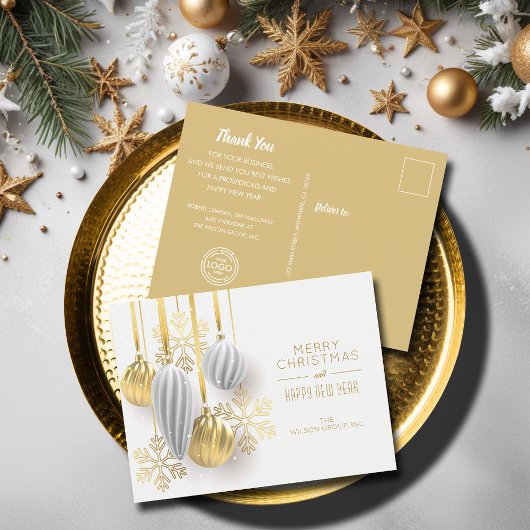 Gold White Ornamenten Zakelijke vakantie Briefkaar Feestdagenkaart
