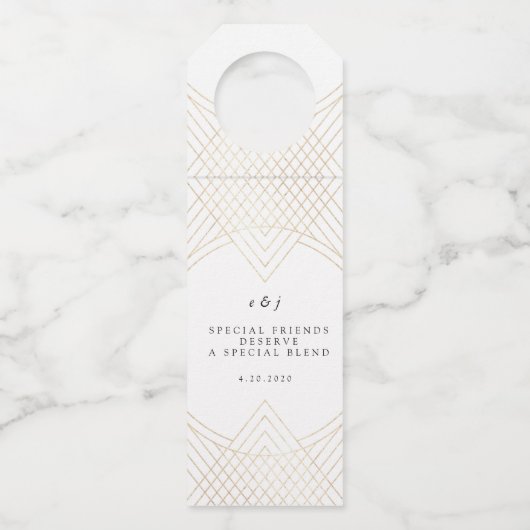 Gold White Oval Geometric Art Deco Gatsby Wedding Flessenhanger (Voorkant)