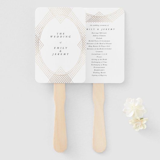 Gold White Oval Geometric Art Deco Gatsby Wedding Handwaaier (Voorkant en achterkant)