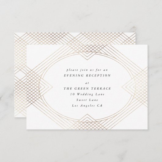 Gold White Oval Geometric Art Deco Gatsby Wedding Informatiekaartje (Voorkant / Achterkant)