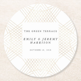 Gold White Oval Geometric Art Deco Gatsby Wedding Ronde Kartonnen Onderzetter