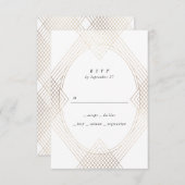 Gold White Oval Geometric Art Deco Gatsby Wedding RSVP Kaartje (Voorkant / Achterkant)