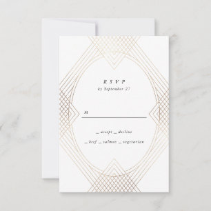 Gold White Oval Geometric Art Deco Gatsby Wedding RSVP Kaartje