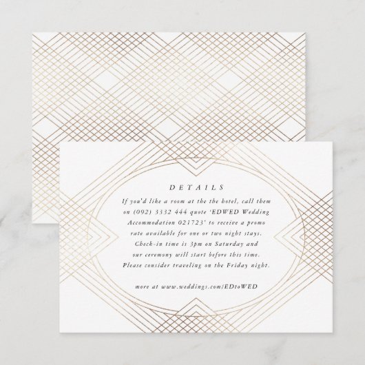 Gold White Oval Geometric Art Deco Gatsby Wedding RSVP Kaartje (Voorkant / Achterkant)