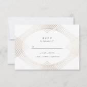 Gold White Oval Geometric Art Deco Gatsby Wedding RSVP Kaartje (Voorkant)