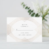 Gold White Oval Geometric Art Deco Gatsby Wedding RSVP Kaartje (Staand voorkant)