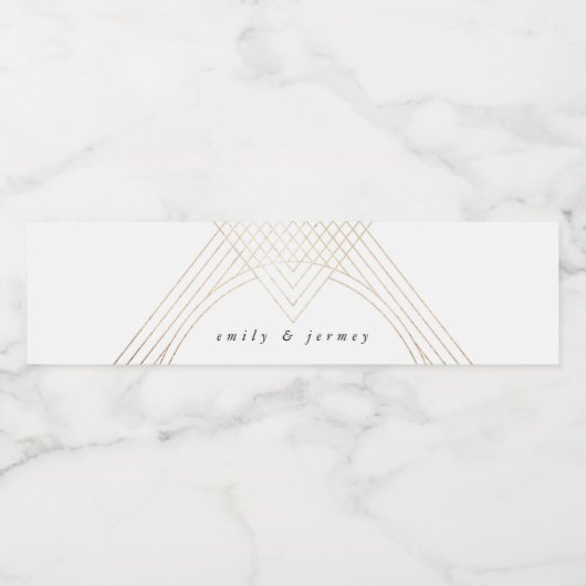 Gold White Oval Geometric Art Deco Gatsby Wedding Waterfles Etiket (Enkel label)