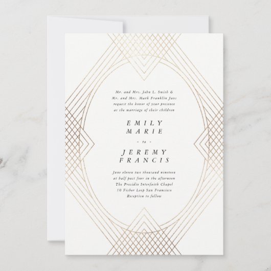 Gold White Oval Geometric Simple Modern Gatsby Kaart (Voorkant)