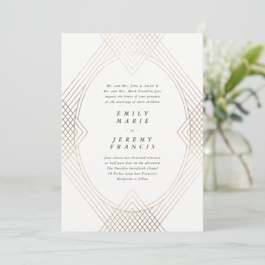 Gold White Oval Geometric Simple Modern Gatsby Kaart (Staand voorkant)