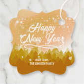 Gold White Peaceful Snow Forest Nieuwjaar Bedankjes Labels (Achterkant)