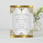 Gold White Pearl Damask Cross Baptisme Christening Kaart (Staand voorkant)