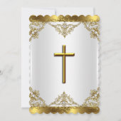 Gold White Pearl Damask Cross Baptisme Christening Kaart (Achterkant)