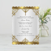Gold White Pearl Damask Cross Baptisme Christening Kaart (Staand voorkant)