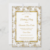 Gold White Pearl  Damask Roos Birthday Kaart (Voorkant)