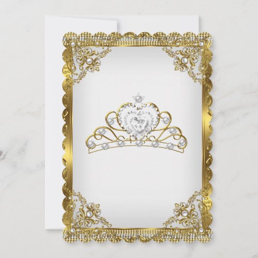 Gold White Pearl Lace Damask Tiara Birthday Party Kaart (Achterkant)