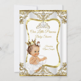 Gold White Pearl Princess Baby shower Brunette Kaart