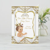 Gold White Pearl Princess Baby shower Brunette Kaart (Staand voorkant)
