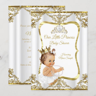 Gold White Pearl Princess Baby shower Brunette Kaart
