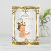 Gold White Pearl Princess Baby shower Brunette Kaart (Staand voorkant)