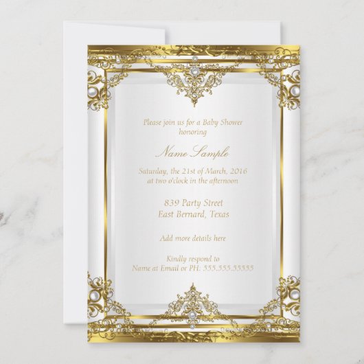 Gold White Pearl Princess Baby shower Brunette Kaart (Achterkant)