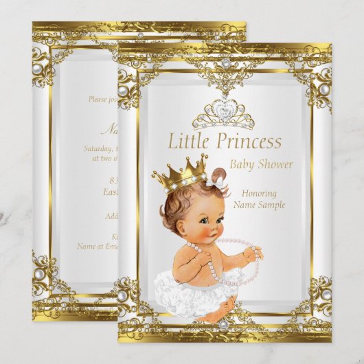 Gold White Pearl Princess Baby shower Brunette Kaart (Voorkant / Achterkant)