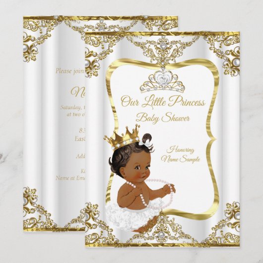 Gold White Pearl Princess Baby shower Ethnic Kaart (Voorkant / Achterkant)