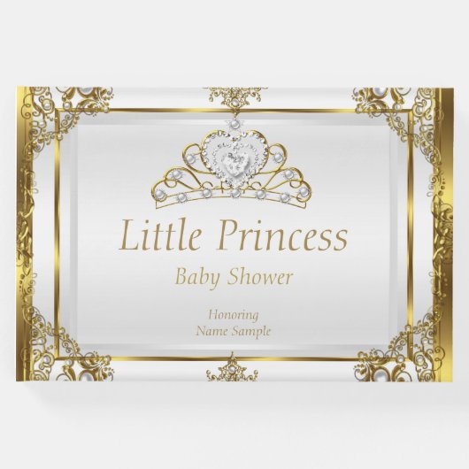 Gold White Pearl Princess Baby shower Gastenboek (Voorkant)