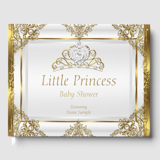 Gold White Pearl Princess Baby shower Gastenboek (Voorkant)
