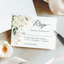 Gold White Peony Floral Wedding Meal Reply RSVP Kaartje