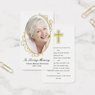 Gold White Photo Sympathie Funeral Prayer Card Visitekaartje