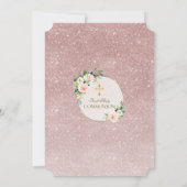 Gold White Pink Floral First Heilige Communie Kaart (Achterkant)
